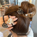 Korean Hair Tie Black White Camellia Flower Elastic Hair Band for Girl Women Ponytail Head Rope Rubber Fashion Accessories